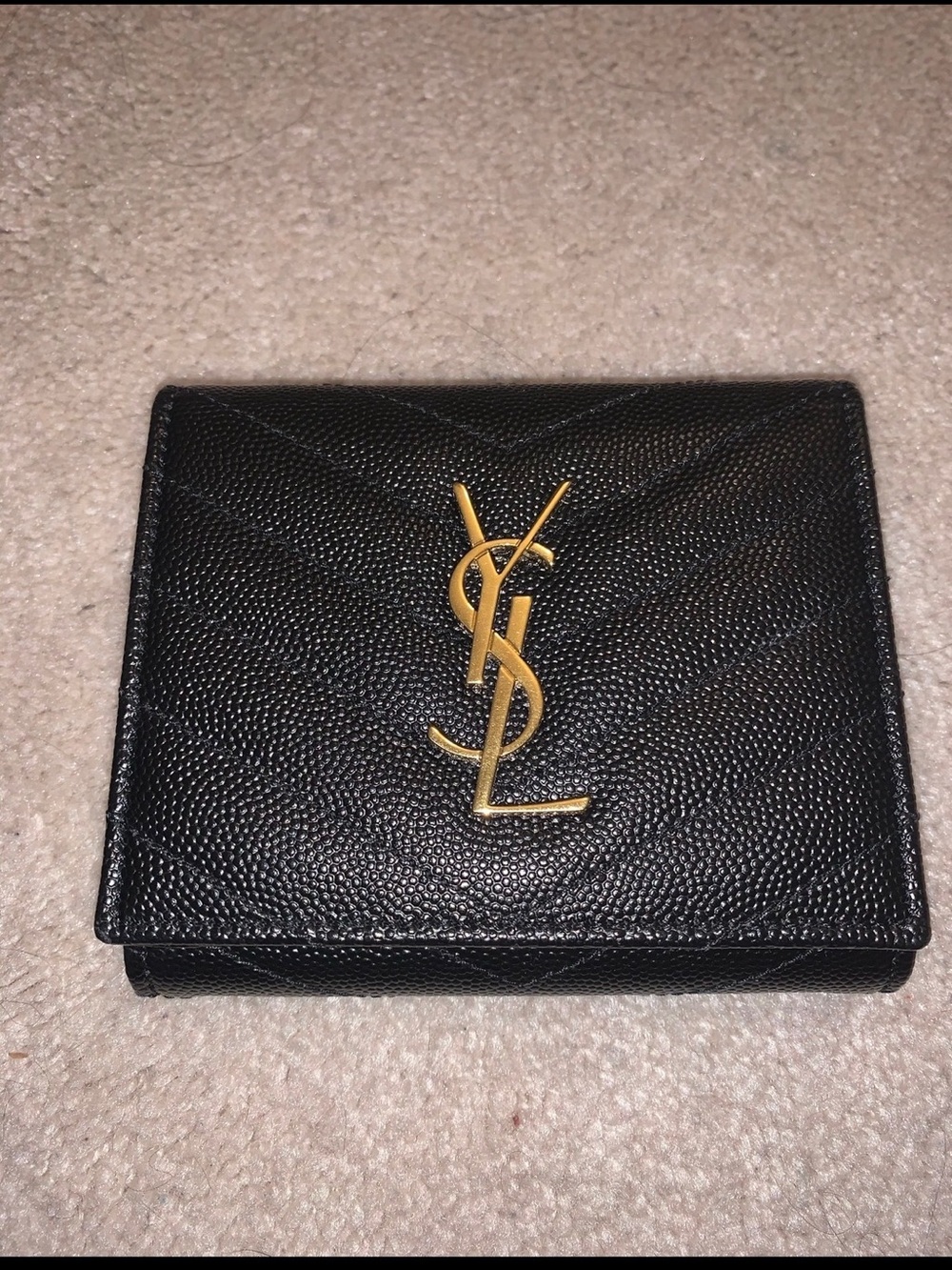 Saint Laurent Black Leather Card & Key Holder with Gold YSL Emblem